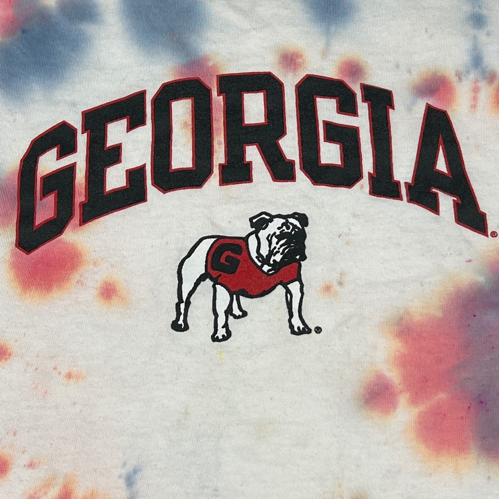 Champion Georgia Bulldogs Tie Dye T-Shirt Mens Medium Red Blue UGA Mascot Tee - Picture 5 of 7